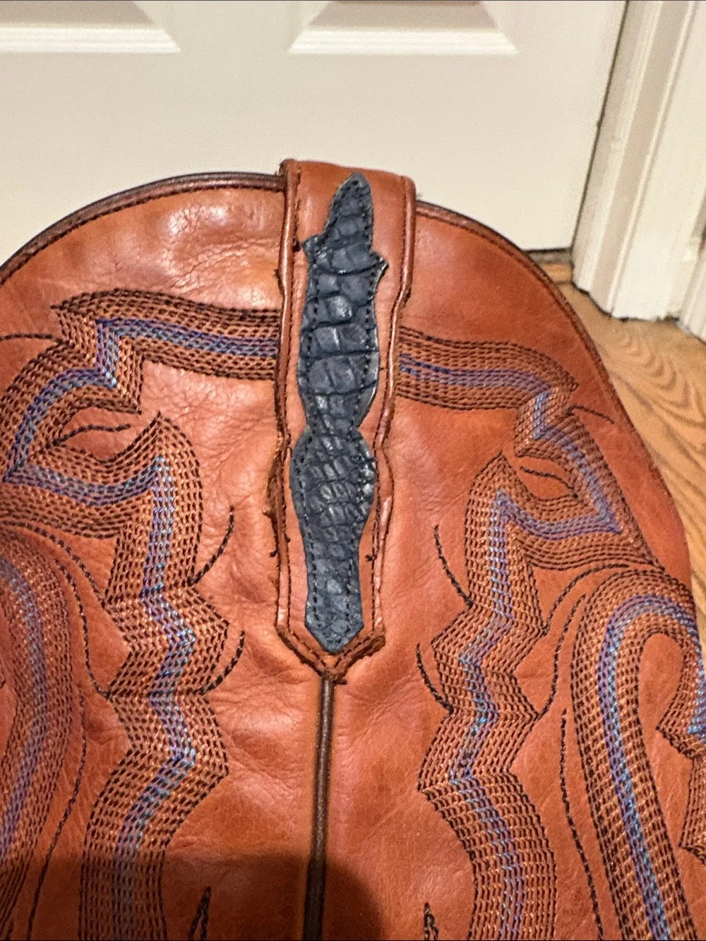 Dan Post Men's Western Cowboy Boots - Blue Distressed Toe & Chestnut Shaft - Picture 7 of 7